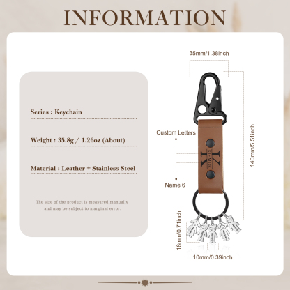 6 Names - Personalised Kids Charms Keychain Customized 6 Names & 1 Letter Leather Keychain Gift for Grandad