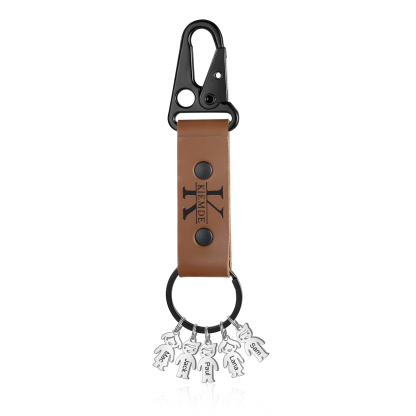 Personalized Leather Keychain with Custom 6 Names & 1 letter Stainless