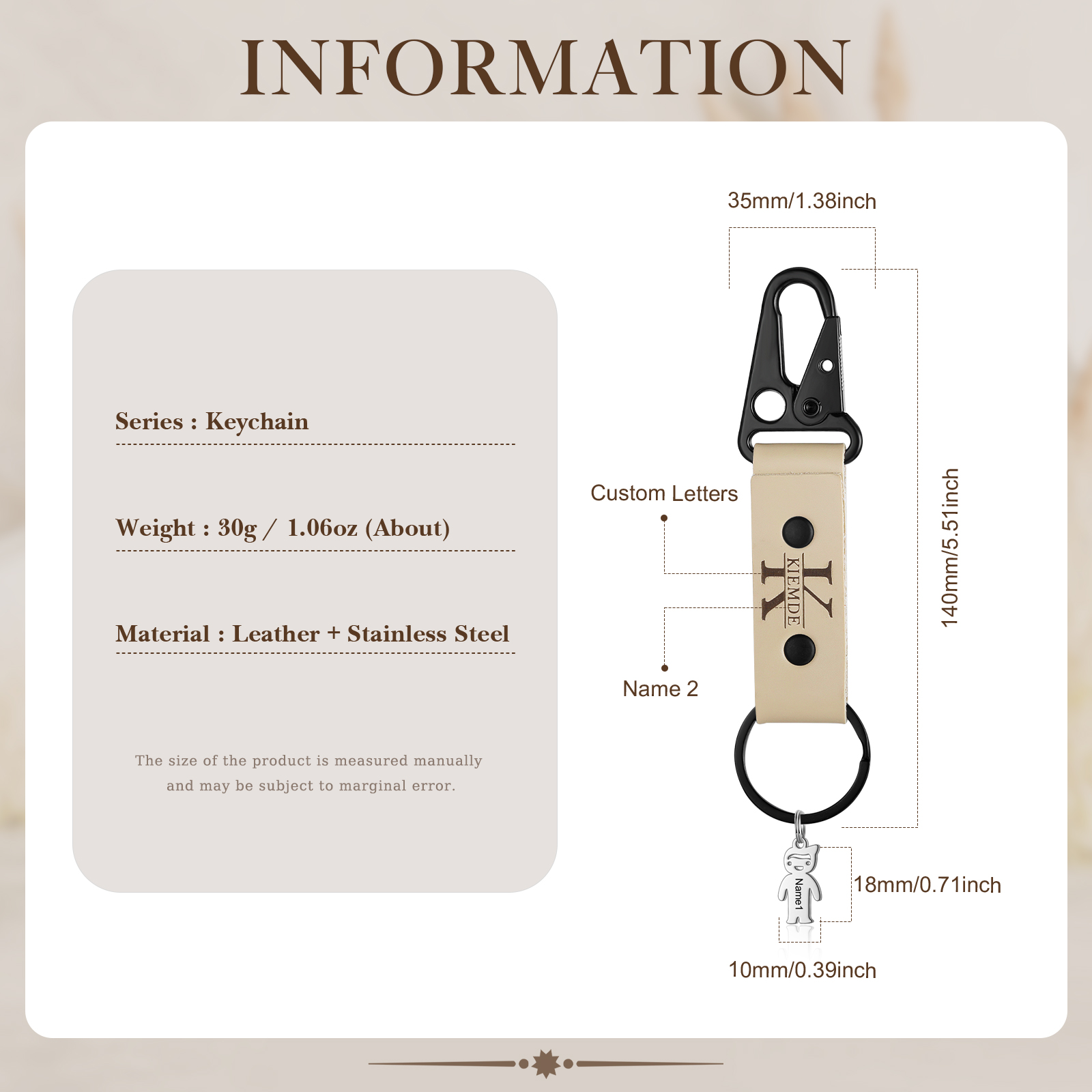 2 Names - Personalised Kids Charms Keychain Customized 2 Names & 1 Letter Leather Keychain Gift for Grandad
