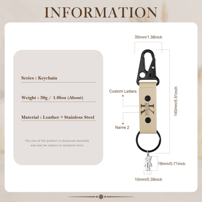 2 Names - Personalised Kids Charms Keychain Customized 2 Names & 1 Letter Leather Keychain Gift for Grandad
