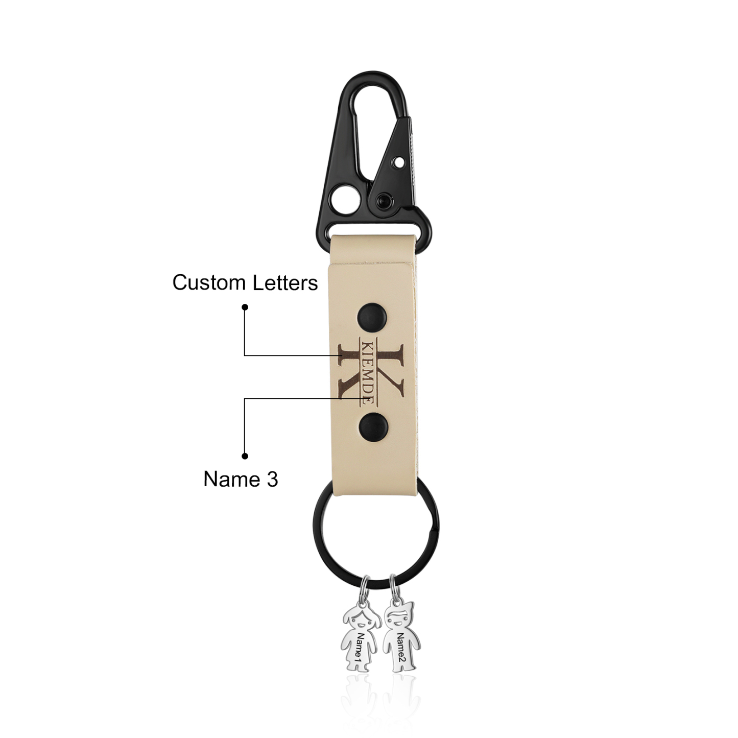 3 Names - Personalised Kids Charms Keychain Customized 3 Names & 1 Letter Leather Keychain Gift for Grandad