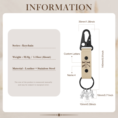 4 Names - Personalised Kids Charms Keychain Customized 4 Names & 1 Letter Leather Keychain Gift for Grandad