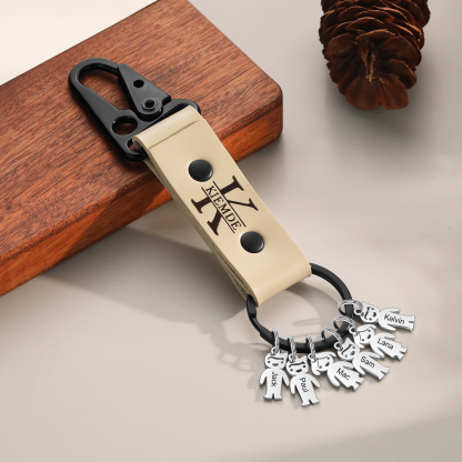 7 Names - Personalised Kids Charms Keychain Customized 7 Names & 1 Letter Leather Keychain Gift for Grandad