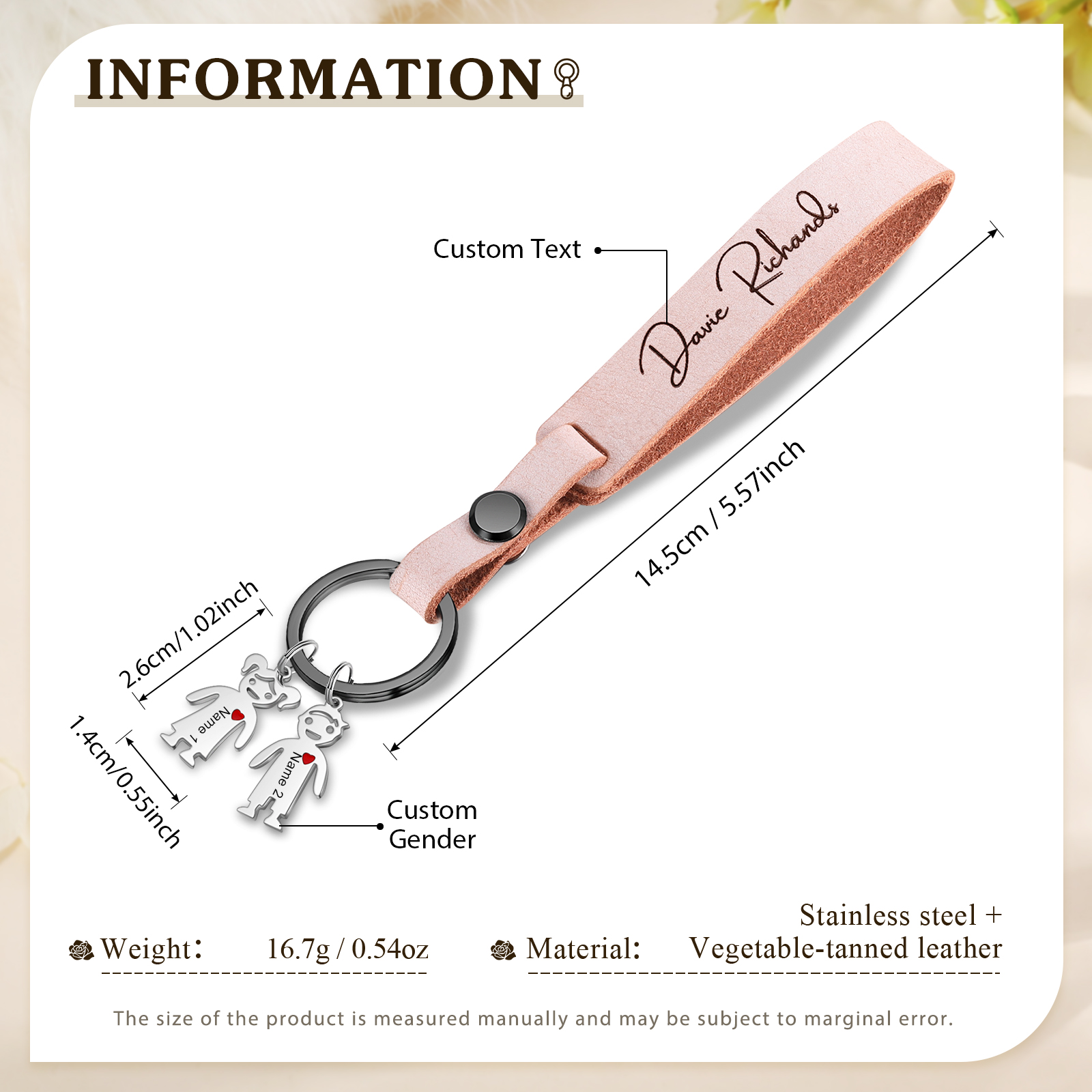 2 Names-personalized Keychain Custom 2 Doll Name and 1 Text Keychain Gift for Nana/ Mum