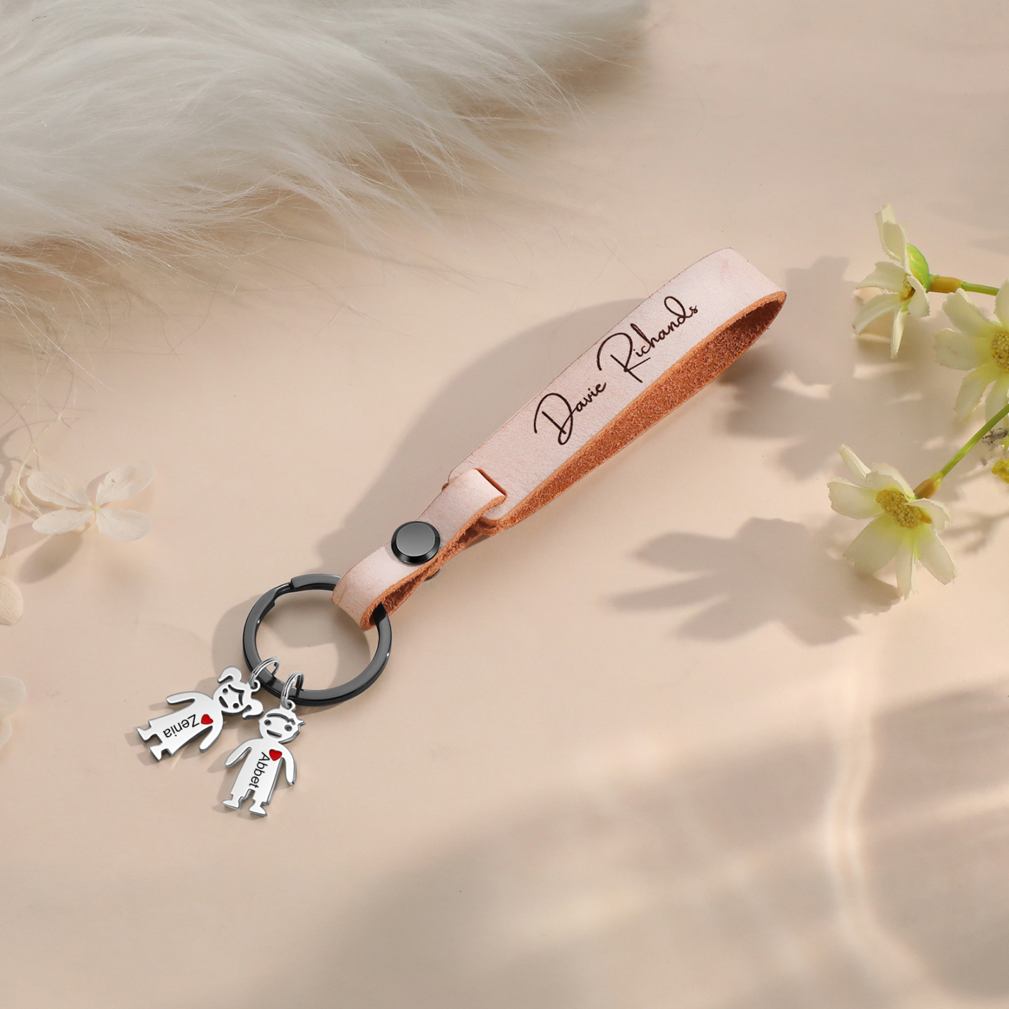 2 Names-personalized Keychain Custom 2 Doll Name and 1 Text Keychain Gift for Nana/ Mum