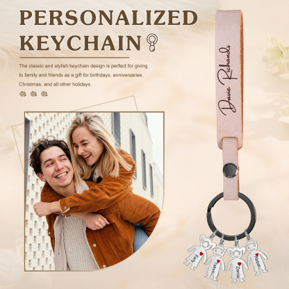 4 Names-personalized Keychain Custom 4 Doll Name and 1 Text Keychain Gift for Nana/ Mum