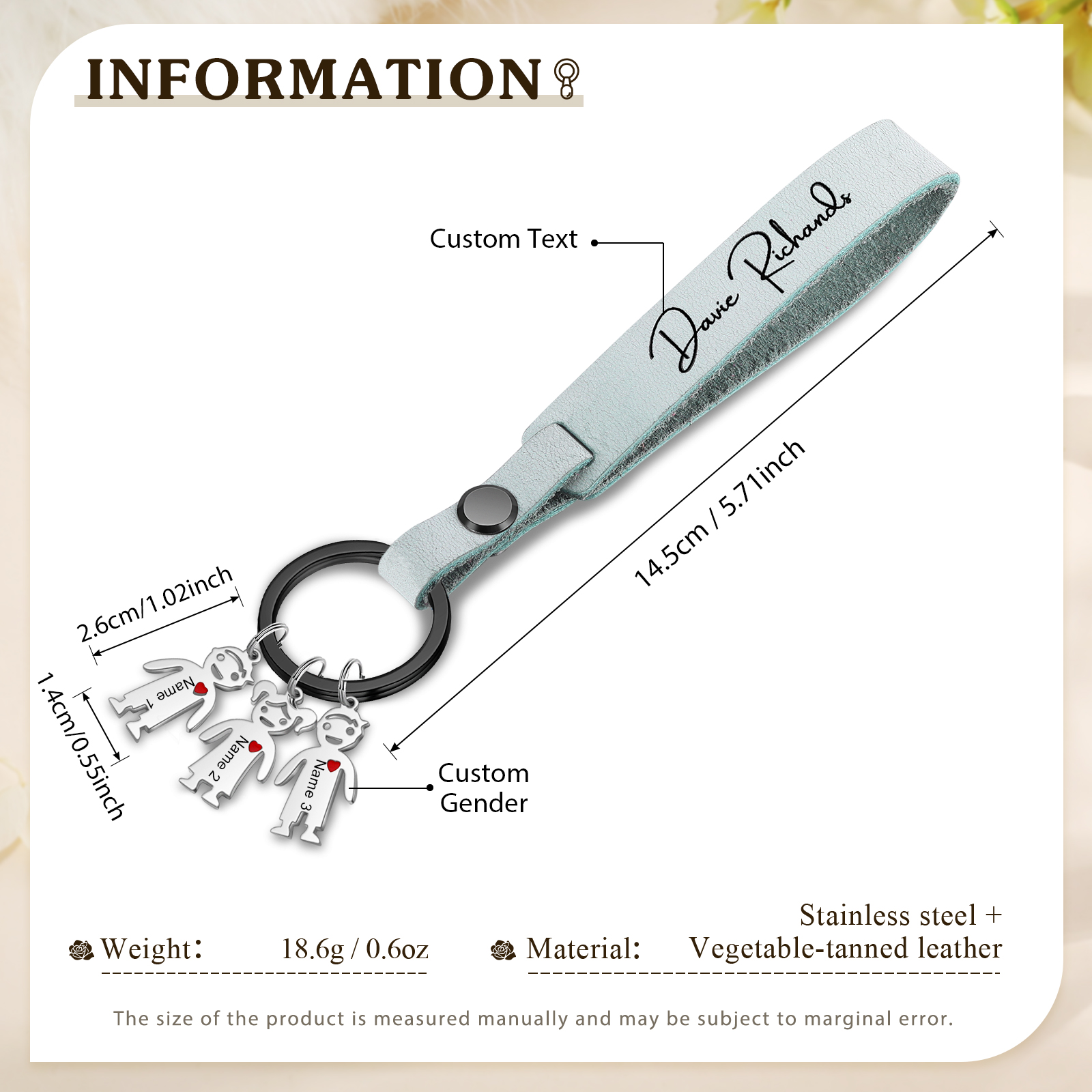 3 Names-personalized Keychain Custom 3 Doll Name and 1 Text Keychain Gift for Nana/ Mum