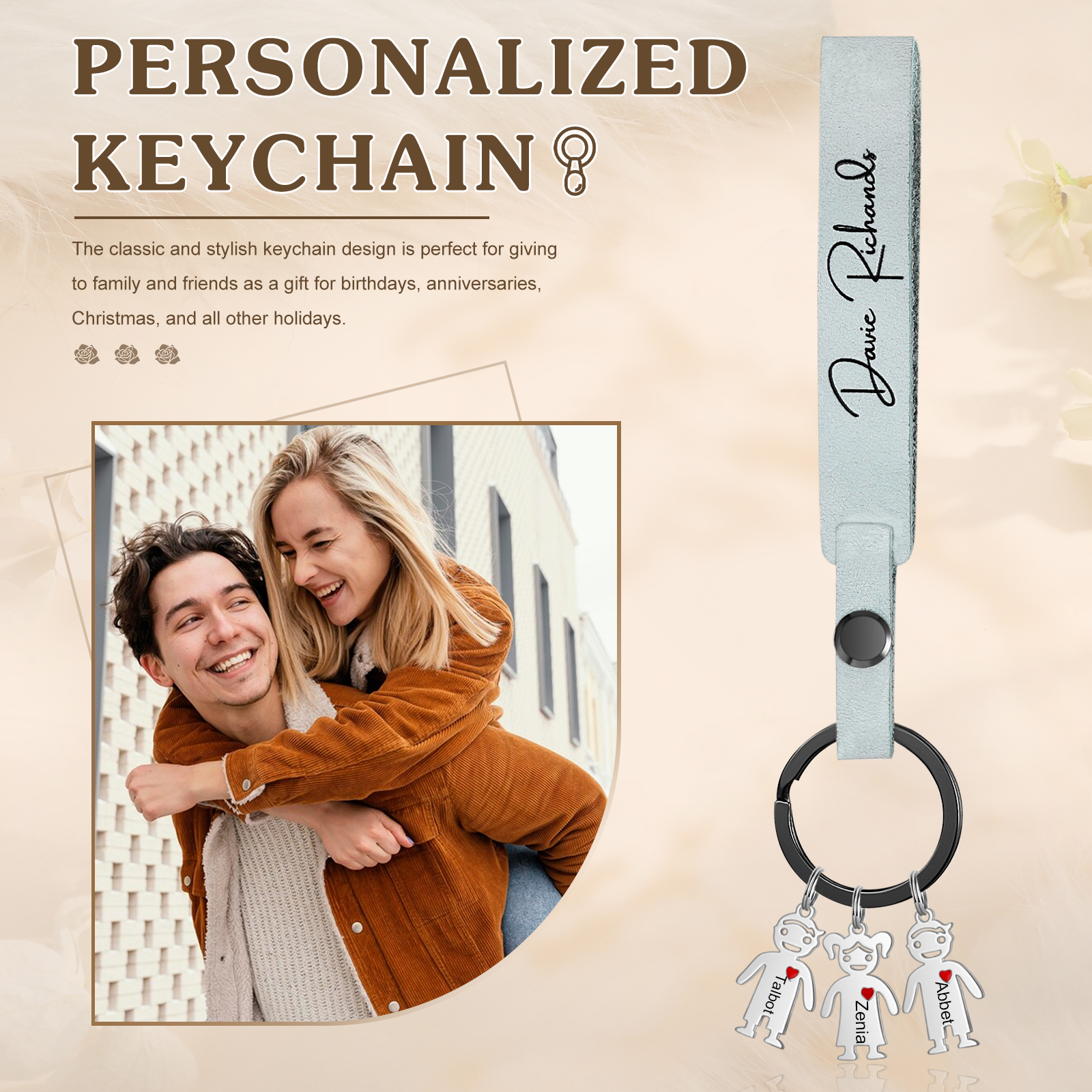 3 Names-personalized Keychain Custom 3 Doll Name and 1 Text Keychain Gift for Nana/ Mum