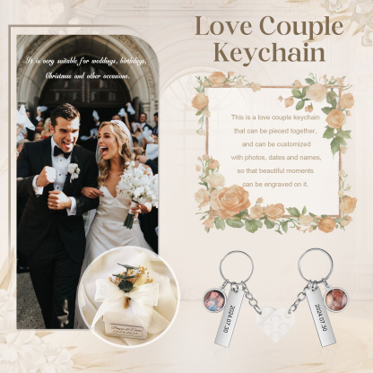 Personalised Couple Keychain Custom Double Heart Keychain with Photos and Dates for Couple | Jessmade