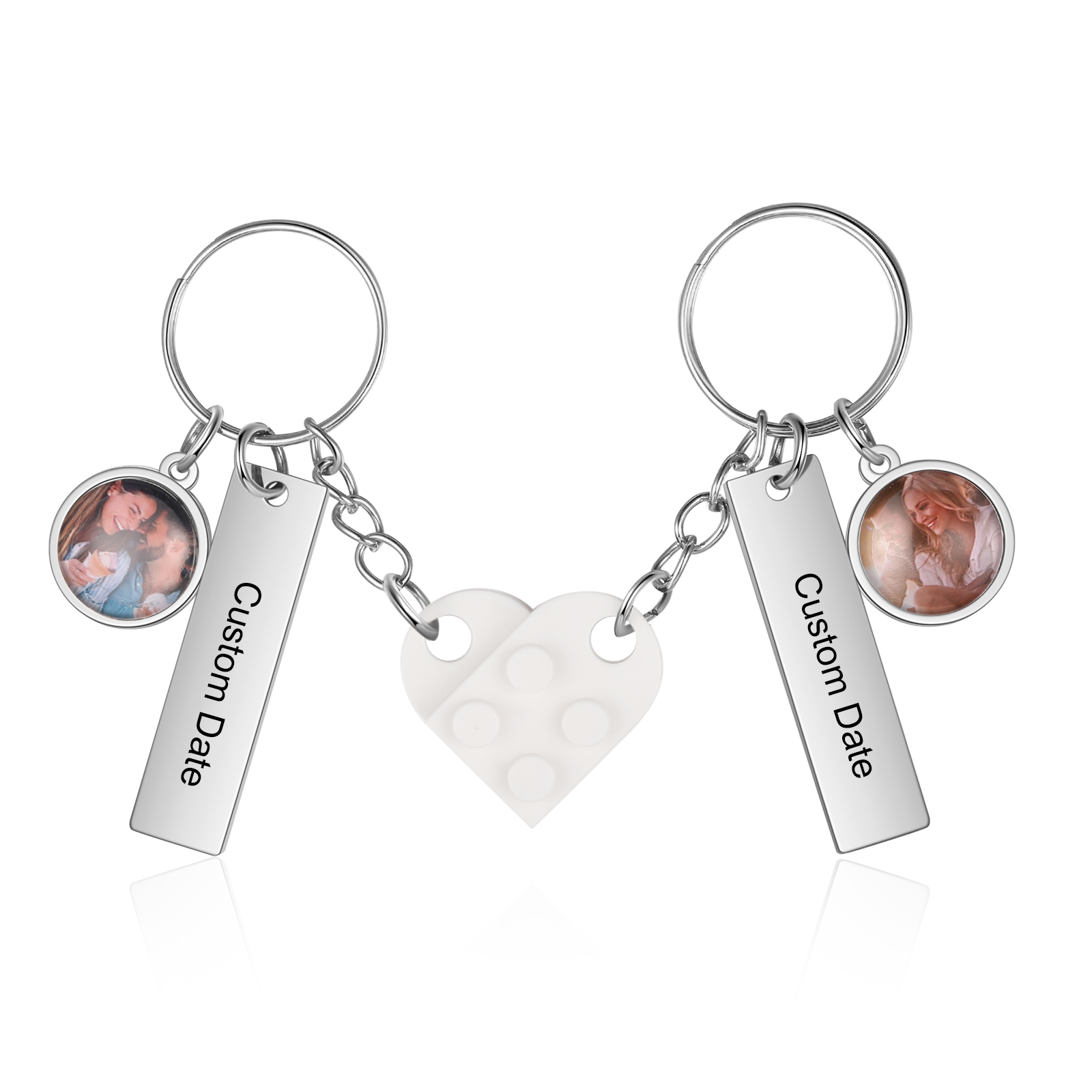 Personalised Couple Keychain Custom Double Heart Keychain with Photos and Dates for Couple | Jessmade