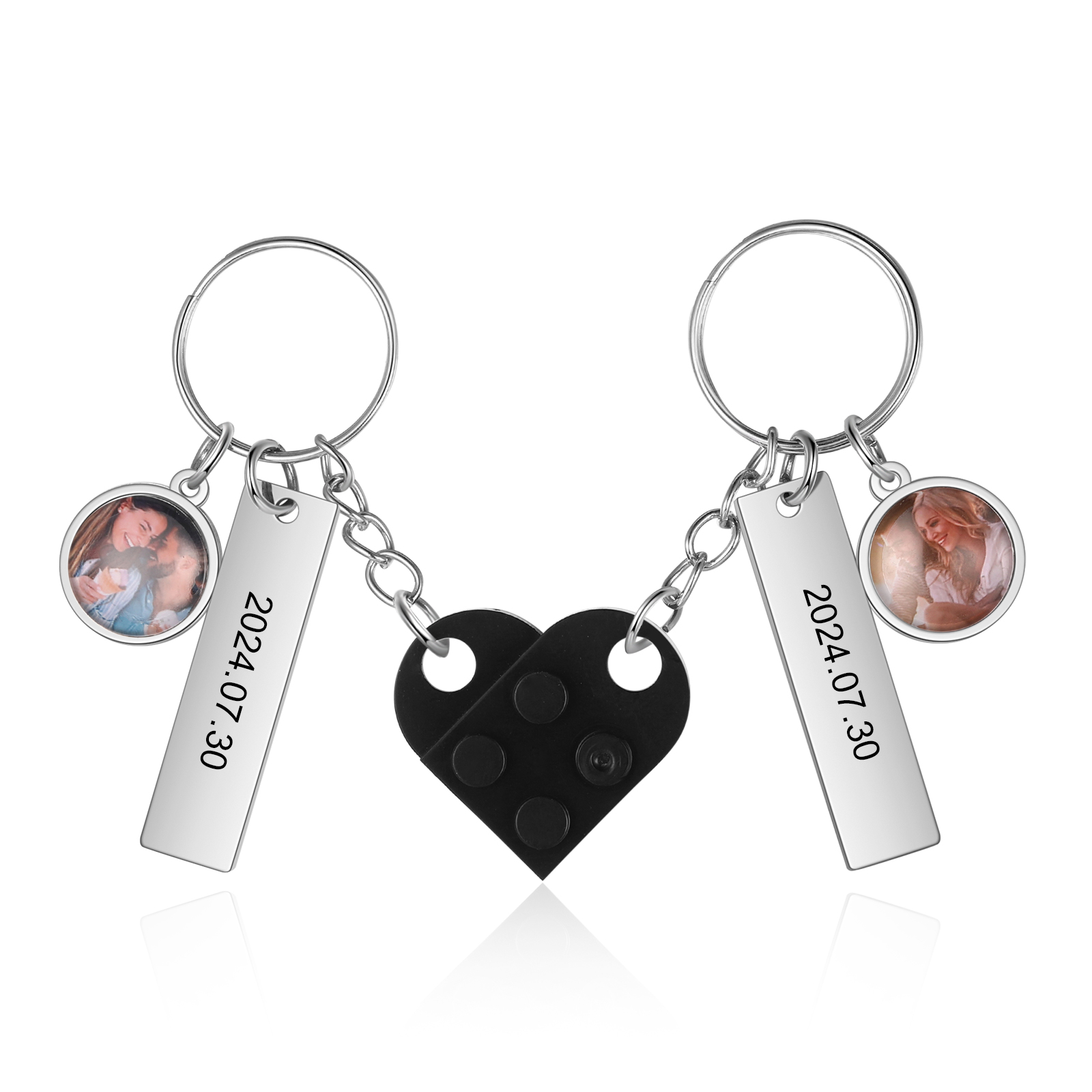 Personalised Couple Keychain Custom Double Heart Keychain with Photos and Dates for Couple | Jessmade