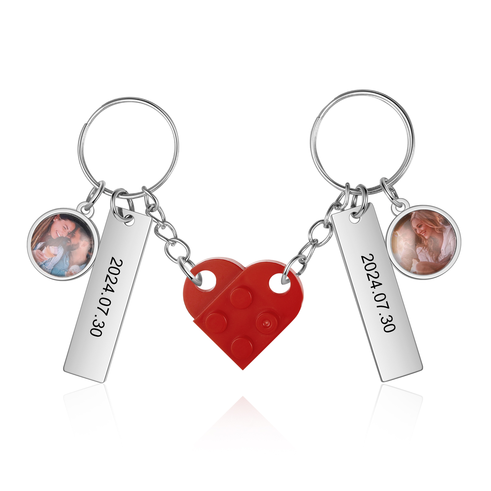 Personalised Couple Keychain Custom Double Heart Keychain with Photos and Dates for Couple | Jessmade