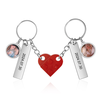 Personalised Couple Keychain Custom Double Heart Keychain with Photos and Dates for Couple | Jessmade