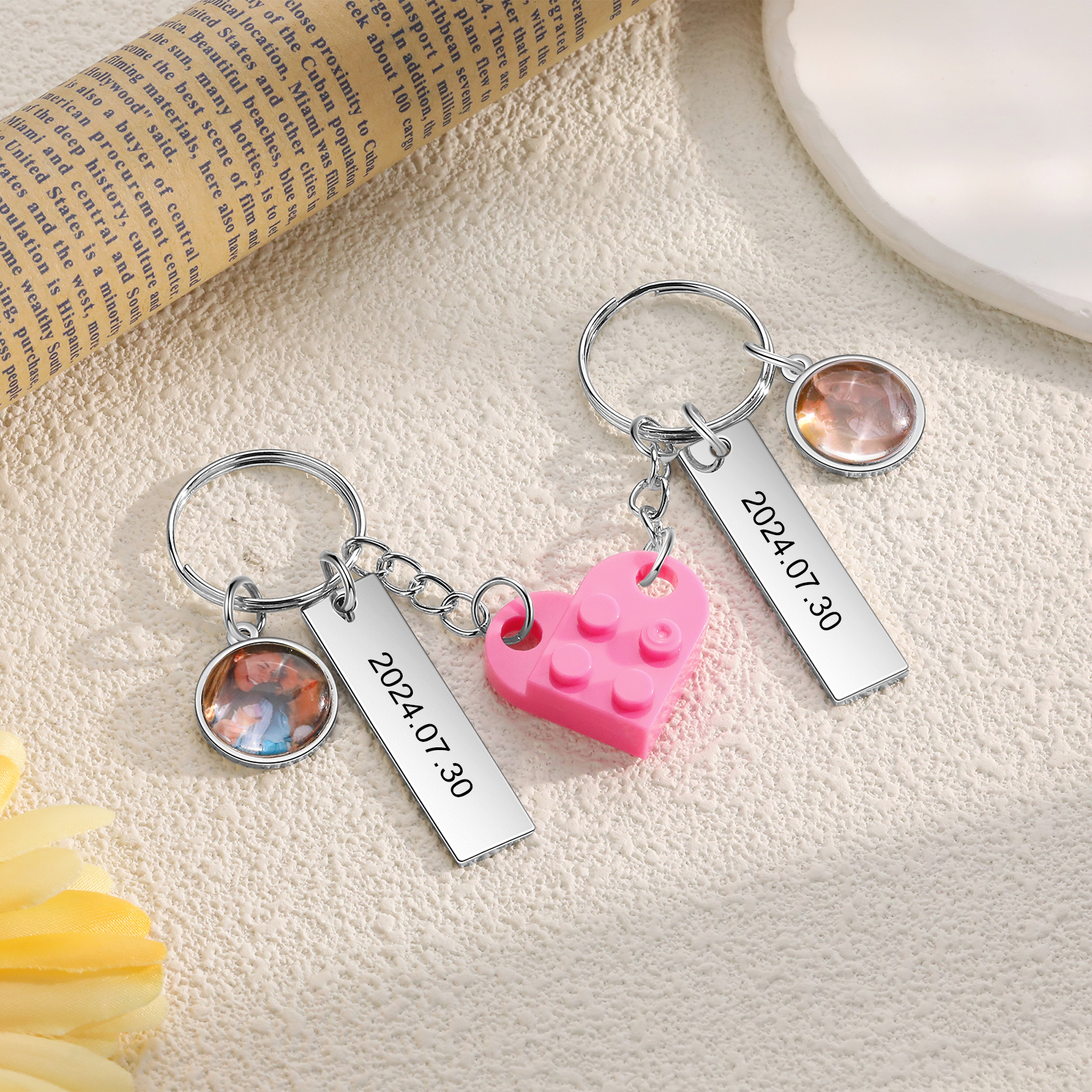 Personalised Couple Keychain Custom Double Heart Keychain with Photos and Dates for Couple | Jessmade
