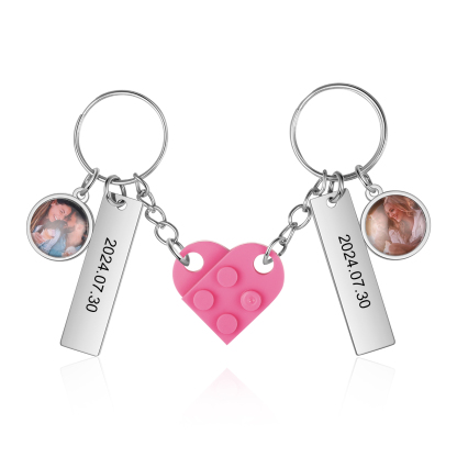 Personalised Couple Keychain Custom Double Heart Keychain with Photos and Dates for Couple | Jessmade