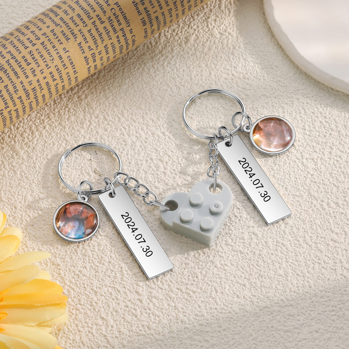 Personalised Couple Keychain Custom Double Heart Keychain with Photos and Dates for Couple | Jessmade