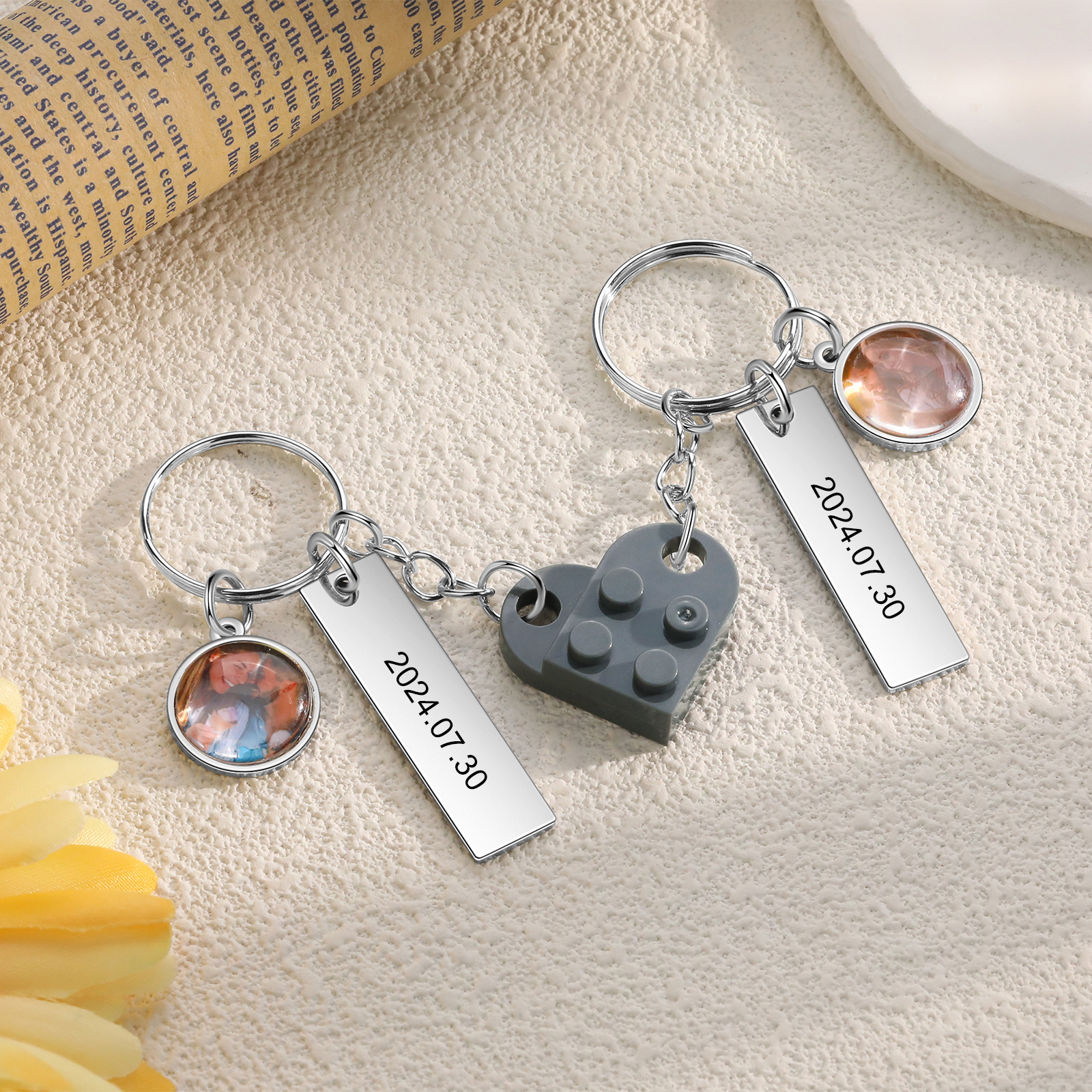 Personalised Couple Keychain Custom Double Heart Keychain with Photos and Dates for Couple | Jessmade