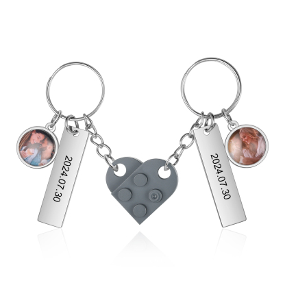 Personalised Couple Keychain Custom Double Heart Keychain with Photos and Dates for Couple | Jessmade