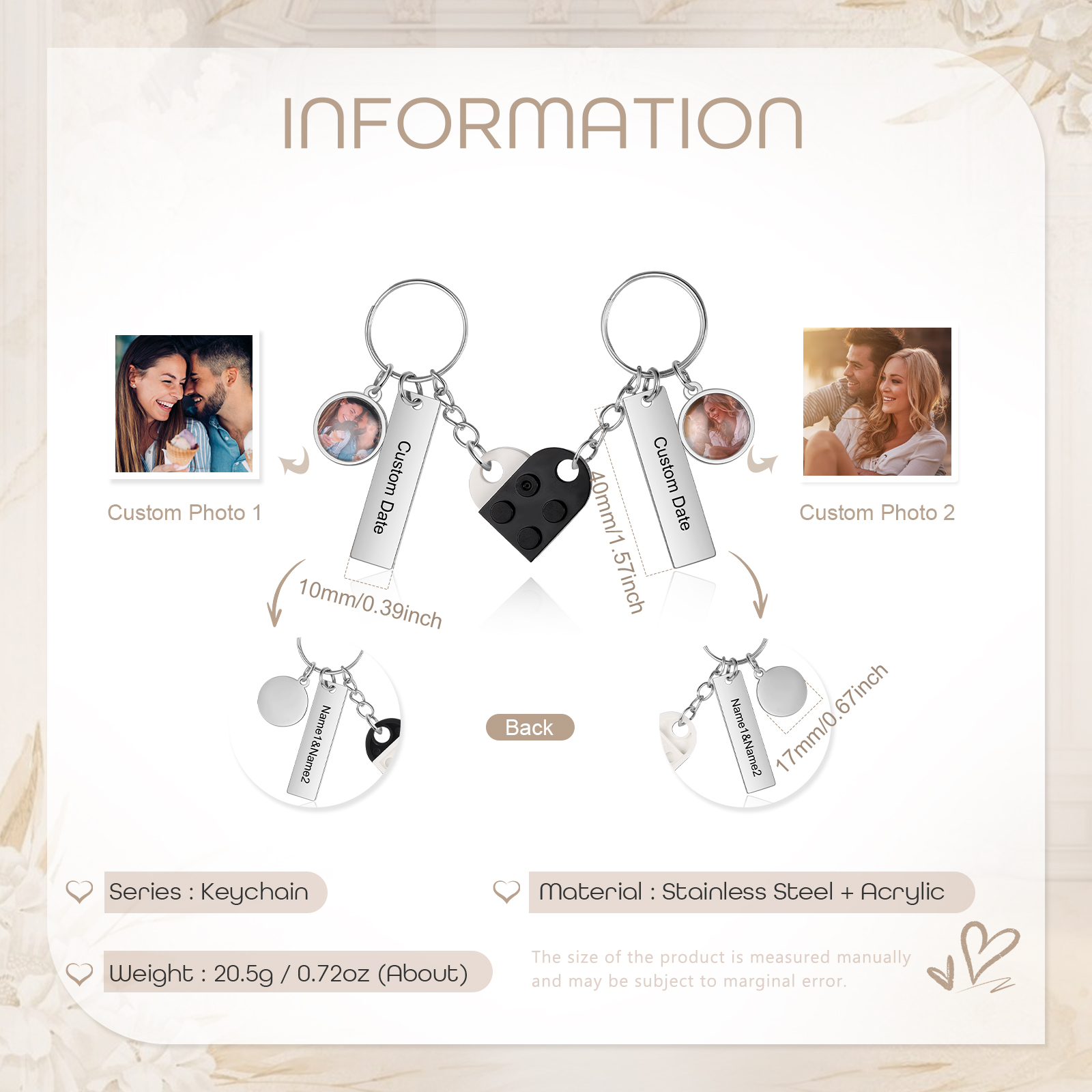 Personalised Heart-Shaped Keychain with Custom Date, Name & Photo - Perfect Gift for Couples | Jessmade