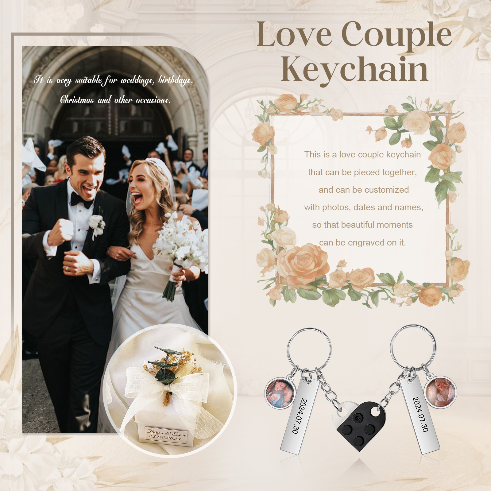 Personalised Heart-Shaped Keychain with Custom Date, Name & Photo - Perfect Gift for Couples | Jessmade