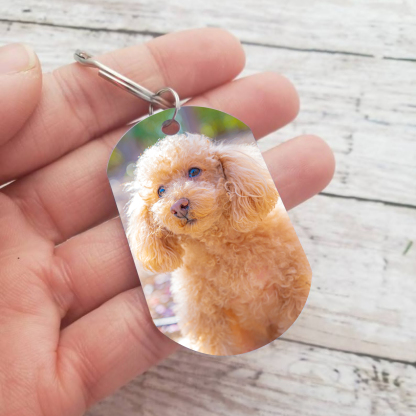 Personalized Custom Dog Photo and Name Stainless Steel Keychain - Don't Cry Mom, I Got New Wings