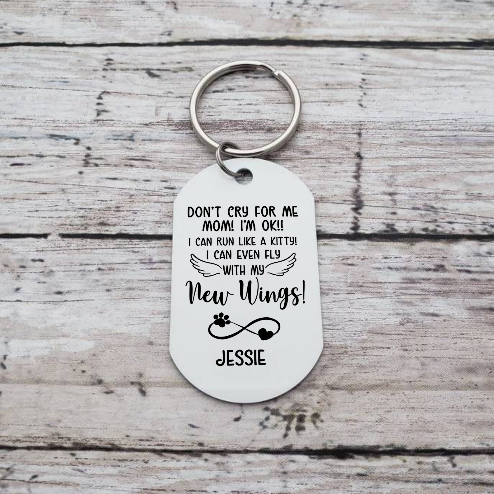 Personalized Custom Dog Photo and Name Stainless Steel Keychain -Don't Cry For Me Mom!  I'm Ok