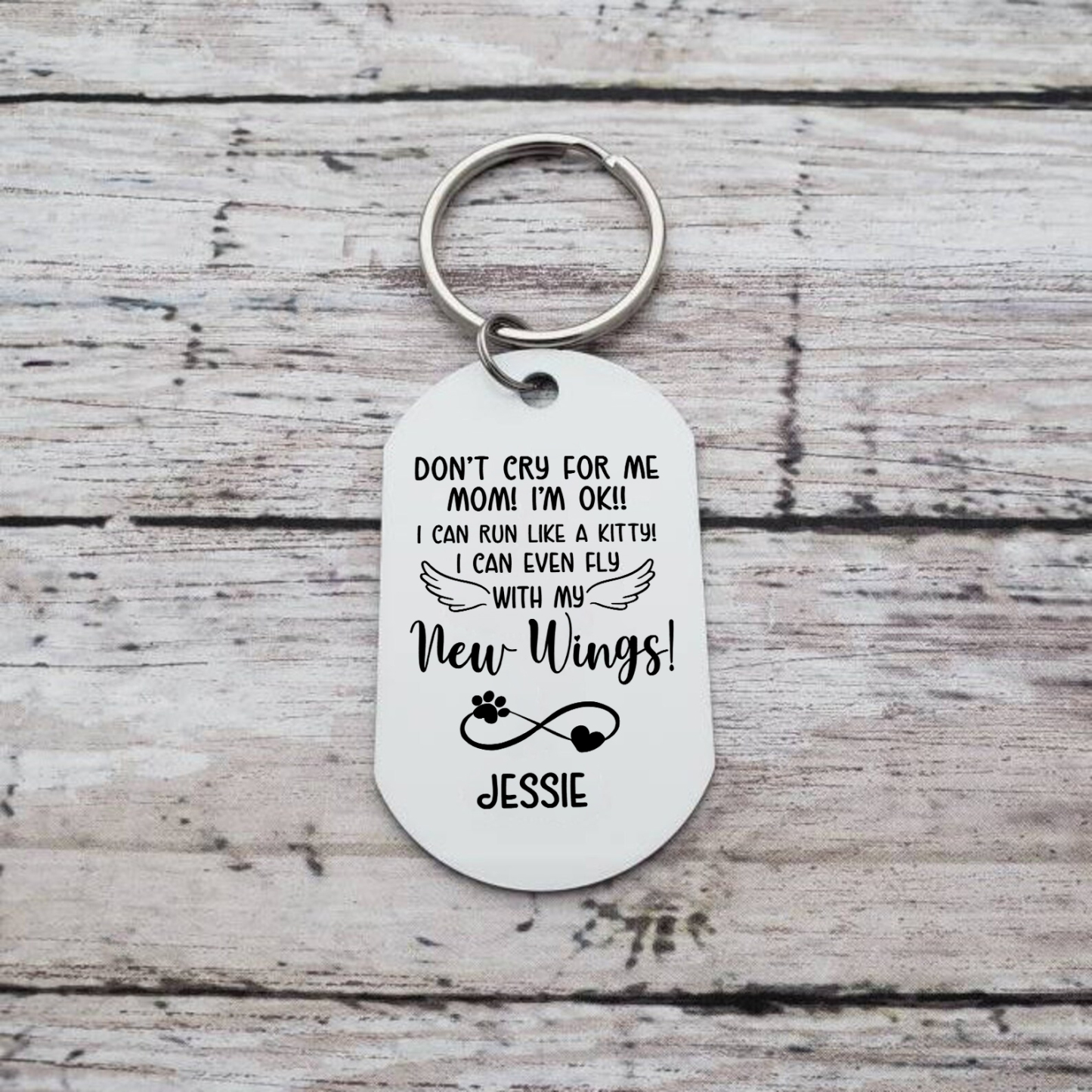 Personalized Custom Dog Photo and Name Stainless Steel Keychain -Don't Cry For Me Mom!  I'm Ok