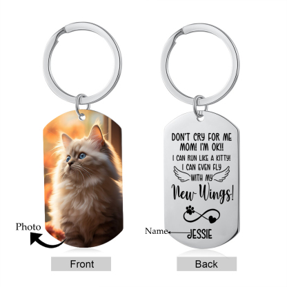 Personalized Custom Dog Photo and Name Stainless Steel Keychain -Don't Cry For Me Mom!  I'm Ok