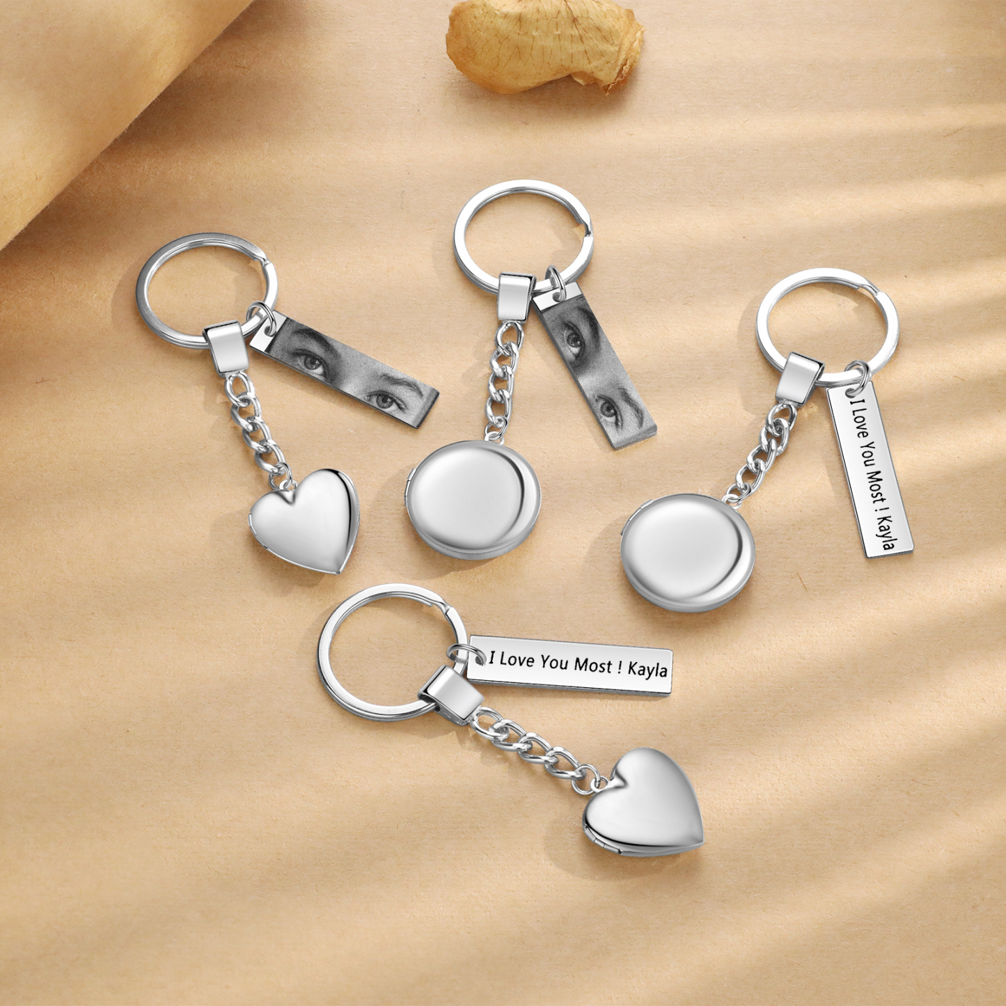 Personalised Eye Keyring with Custom 3 Photos Heart Charms Christmas Gift for Him | Jessemade