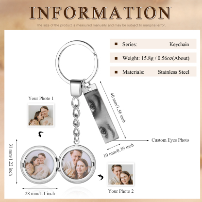 Personalised Eye Keyring with Custom 3 Photos Heart Charms Christmas Gift for Him | Jessemade