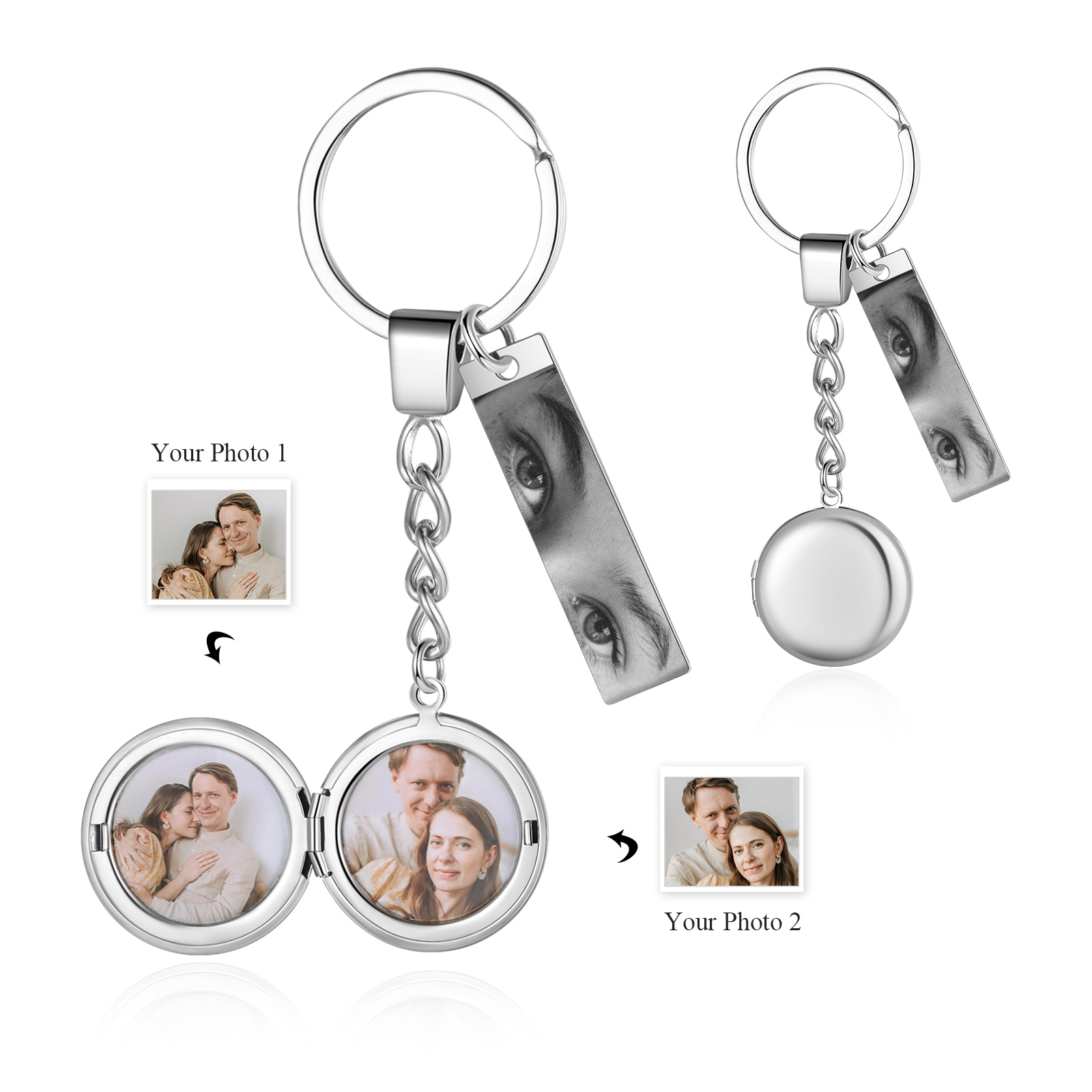 Personalised Eye Keyring with Custom 3 Photos Heart Charms Christmas Gift for Him | Jessemade