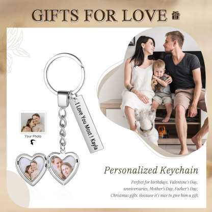 Personalised Eye Keyring with Custom 2 Photos & 1 Text Heart Charms Christmas Gift for Him | Jessemade