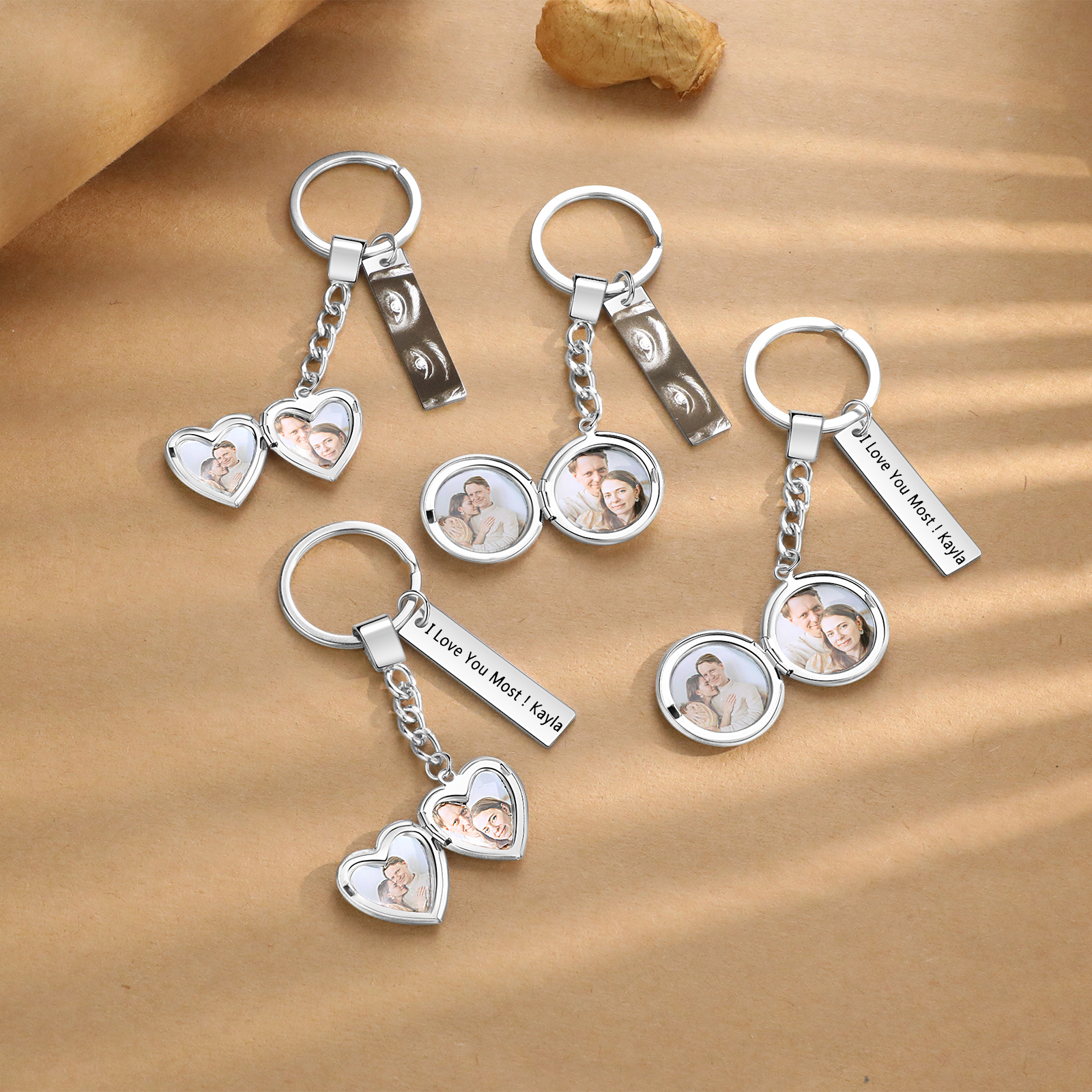 Personalised Eye Keyring with Custom 2 Photos & 1 Text Heart Charms Christmas Gift for Him | Jessemade