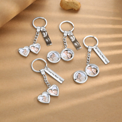 Personalised Eye Keyring with Custom 2 Photos & 1 Text Heart Charms Christmas Gift for Him | Jessemade