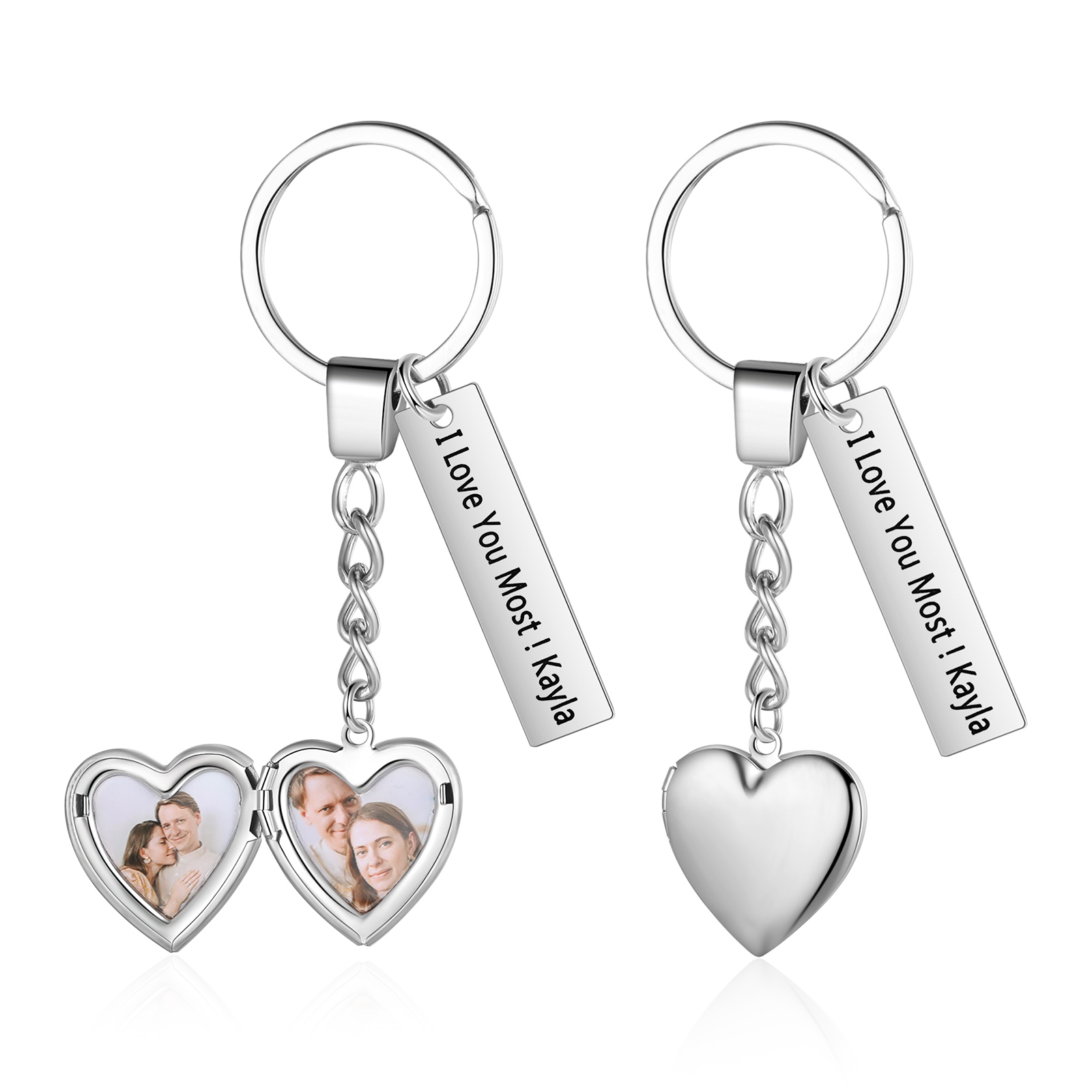 Personalised Eye Keyring with Custom 2 Photos & 1 Text Heart Charms Christmas Gift for Him | Jessemade