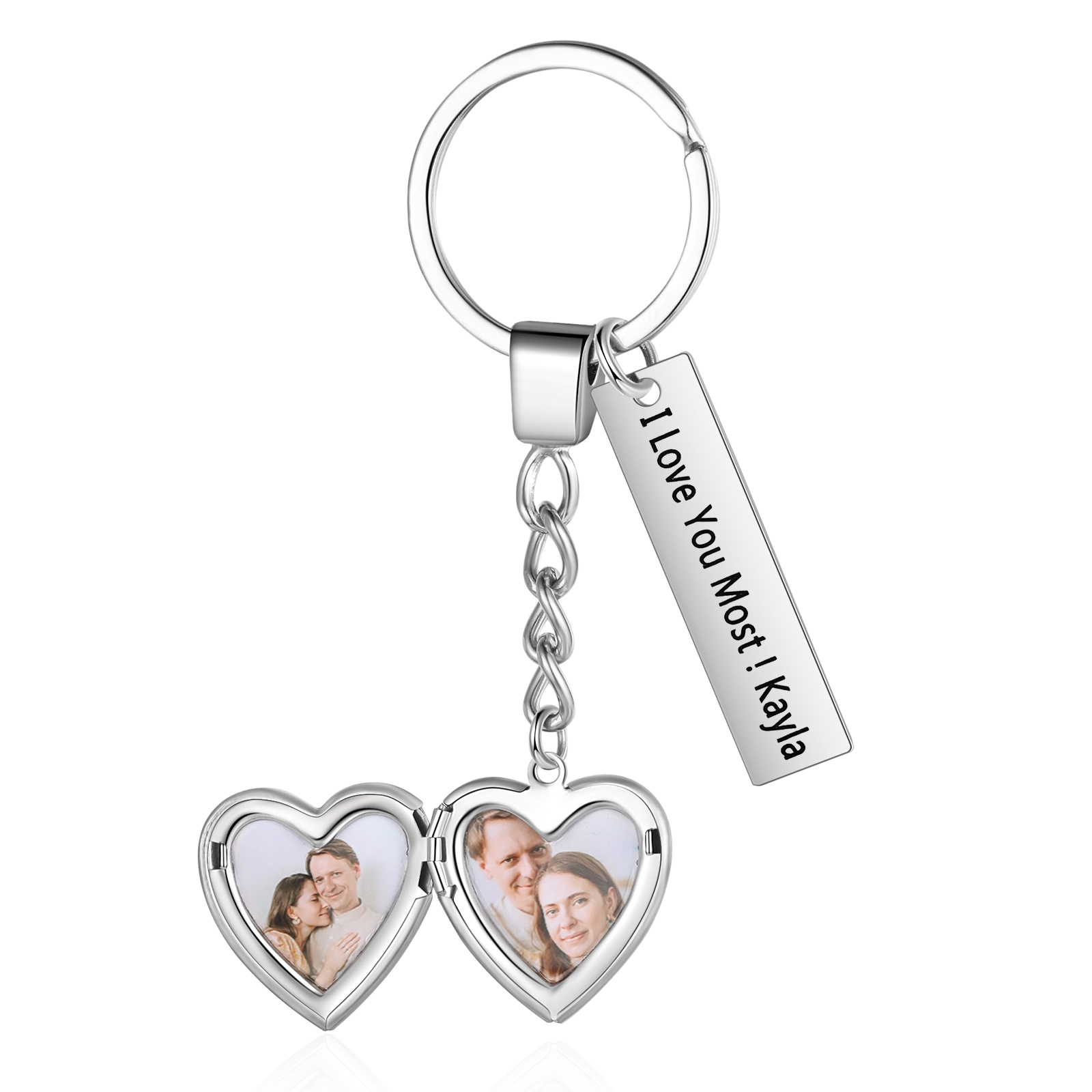 Personalised Eye Keyring with Custom 2 Photos & 1 Text Heart Charms Christmas Gift for Him | Jessemade