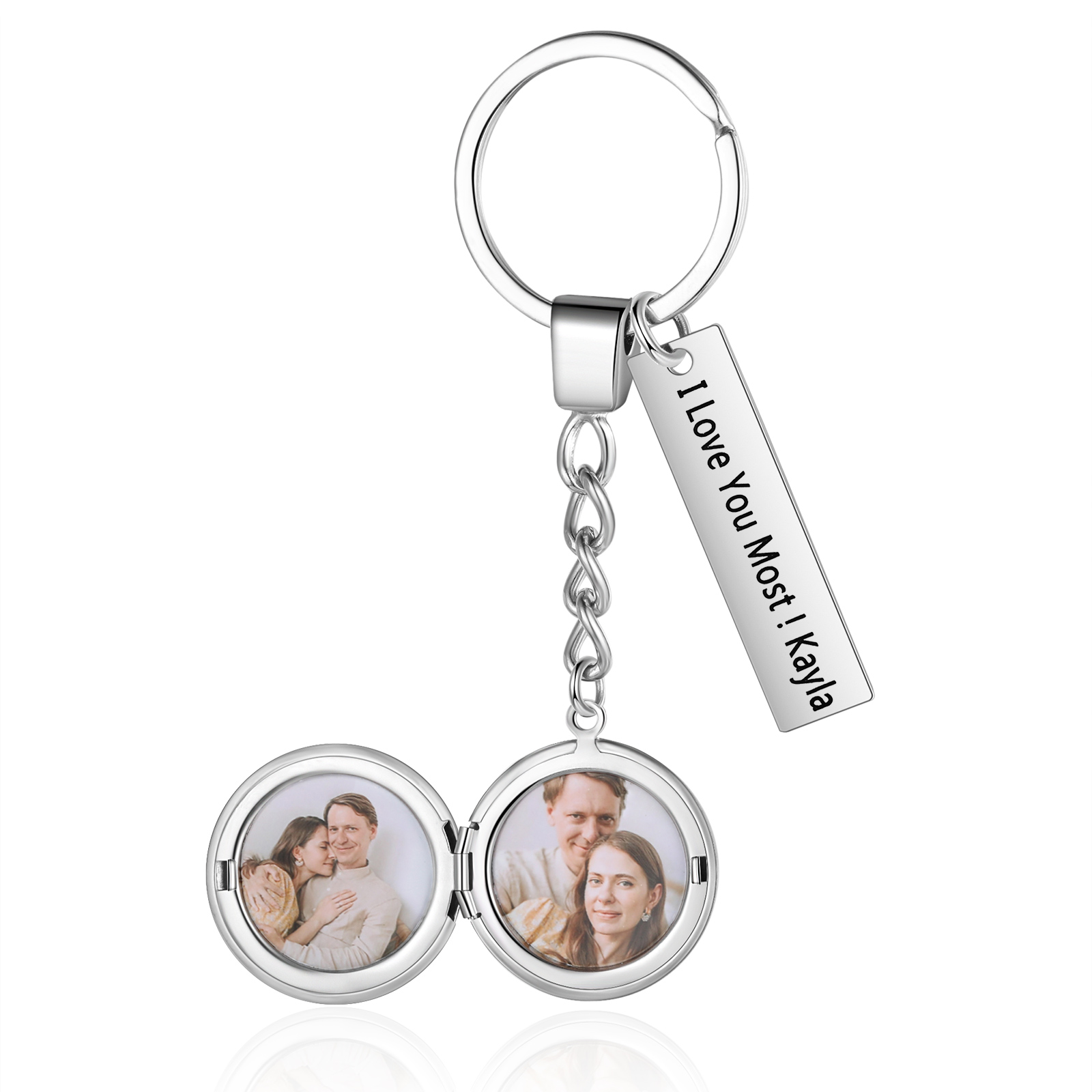 Personalised Eye Keyring with Custom 2 Photos & 1 Text Heart Charms Christmas Gift for Him | Jessemade