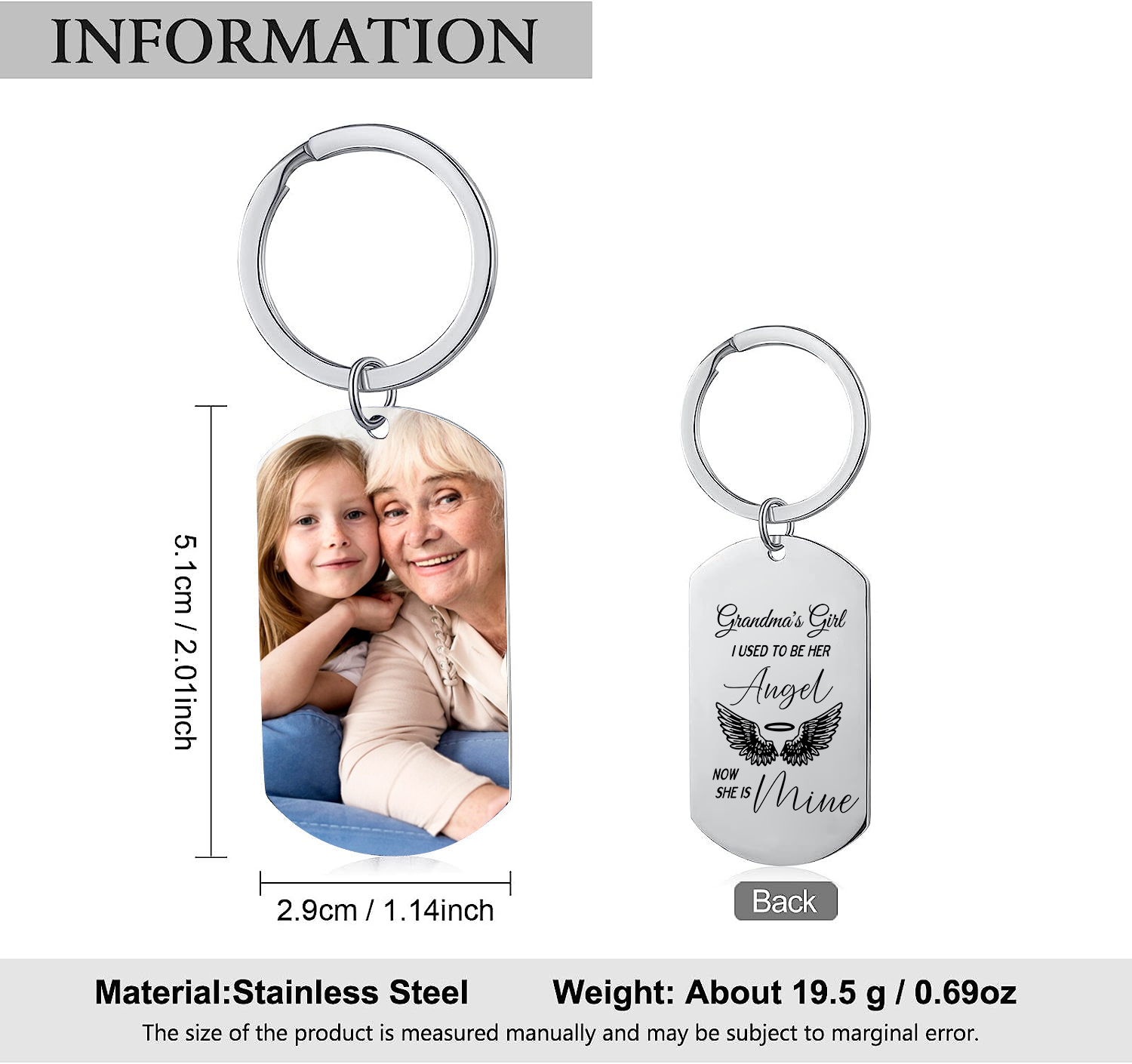 Personalized Memorial Keyring Custom Photo and Text Keyring - Memorial Angel Design | Jessmade
