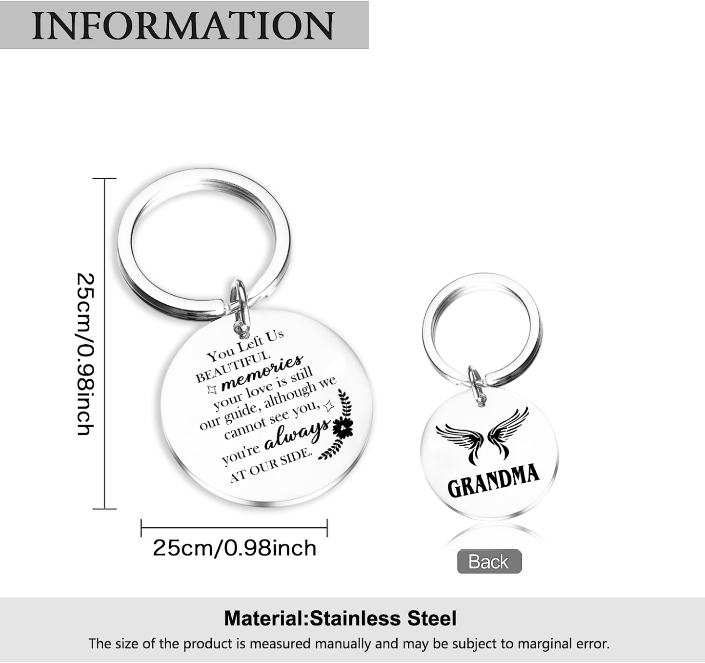 Personalized Memorial Keychain - Stainless Steel Keepsake with Engraved Message and Custom Name | Jessmade