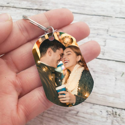 Personalized Lovers Stainless Steel Keychain – Customizable with 2 Letters & Foto & Date & 1 Text Keepsake Gift for Couple| Jessmade