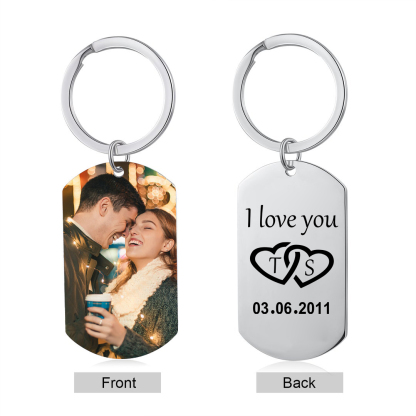 Personalized Lovers Stainless Steel Keychain – Customizable with 2 Letters & Foto & Date & 1 Text Keepsake Gift for Couple| Jessmade