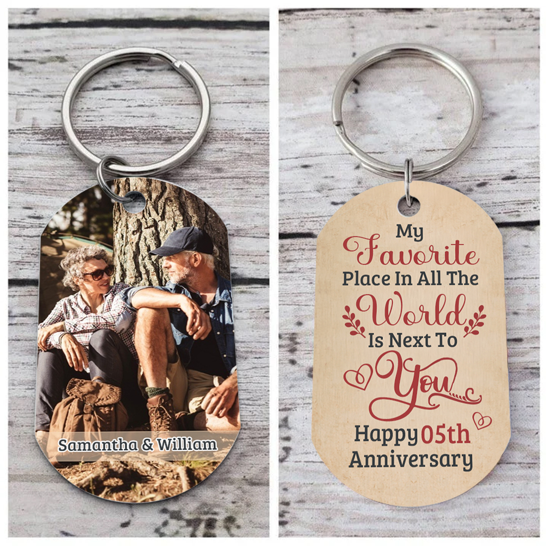 Personalised Couple Keyring with Custom 2 Names & Photo Stainless Steel Keychain Anniversary Gift for Him | Jessmade