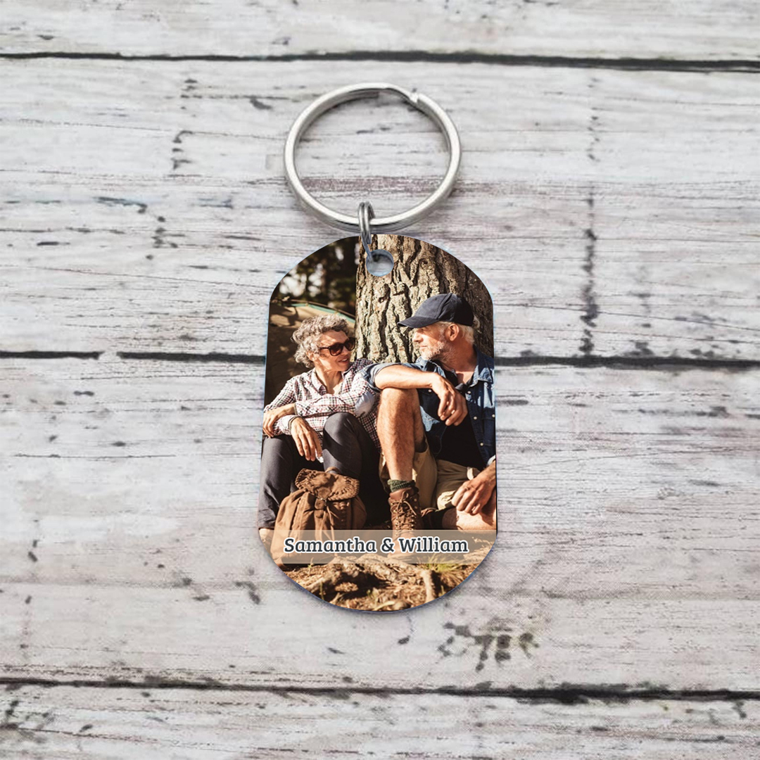 Personalised Couple Keyring with Custom 2 Names & Photo Stainless Steel Keychain Anniversary Gift for Him | Jessmade