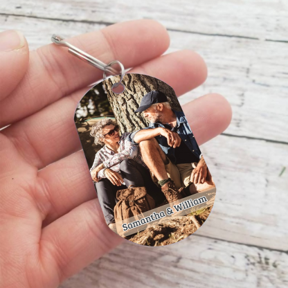 Personalised Couple Keyring with Custom 2 Names & Photo Stainless Steel Keychain Anniversary Gift for Him | Jessmade
