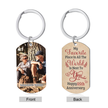 Personalised Couple Keyring with Custom 2 Names & Photo Stainless Steel Keychain Anniversary Gift for Him | Jessmade