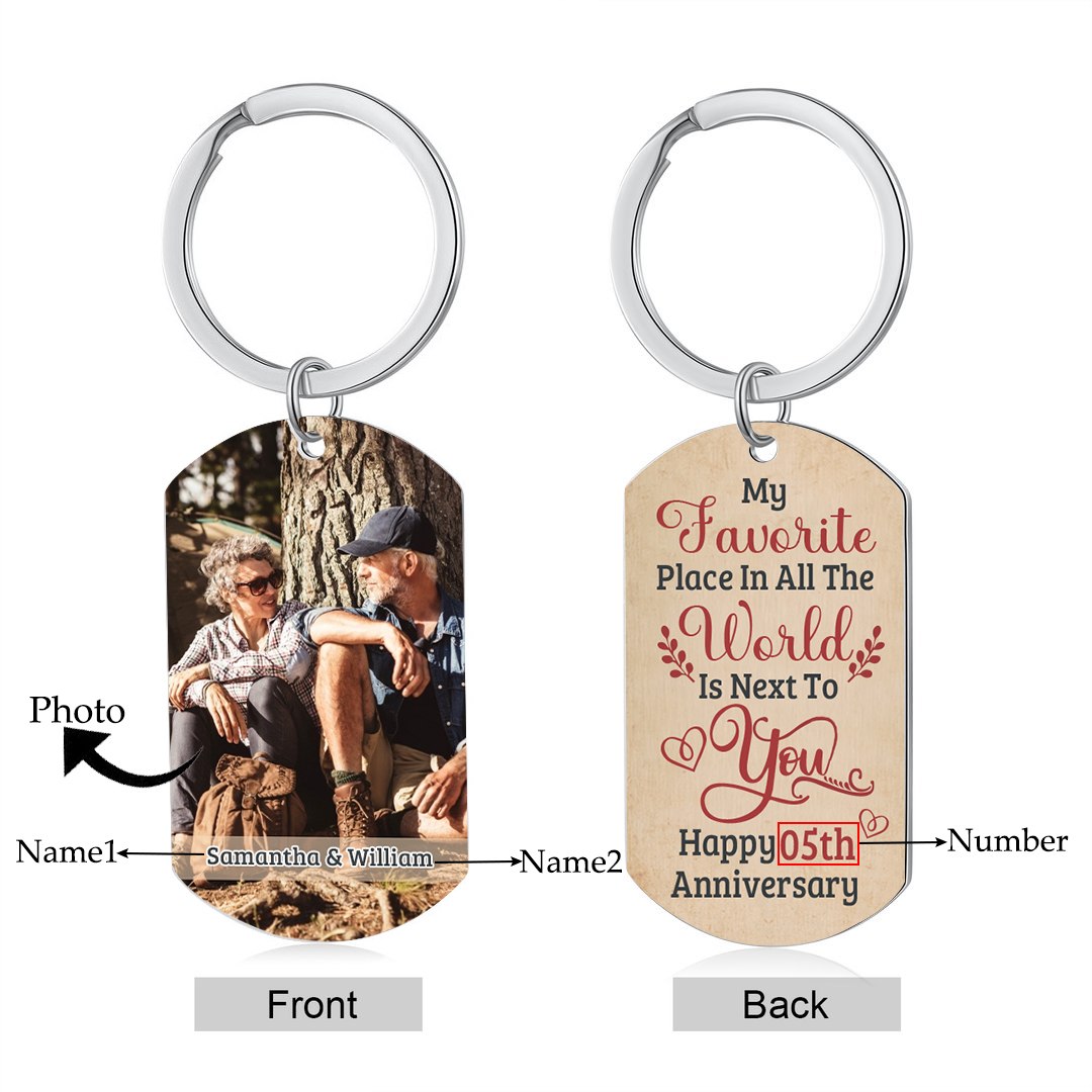 Personalised Couple Keyring with Custom 2 Names & Photo Stainless Steel Keychain Anniversary Gift for Him | Jessmade