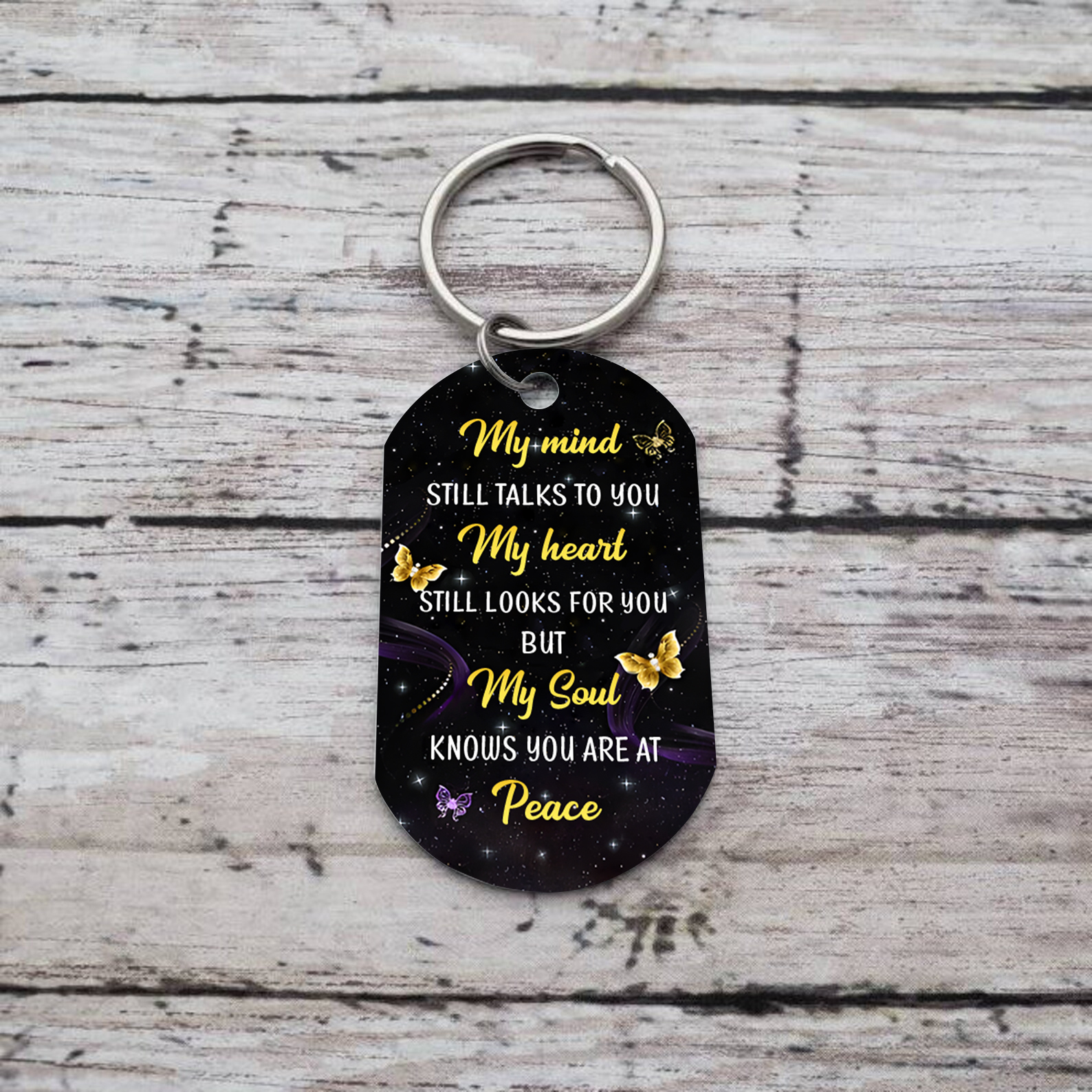 Personalized Memorial Keychain With Custom Photo, Name & Date Keychain– "My soul knows you are at peace"