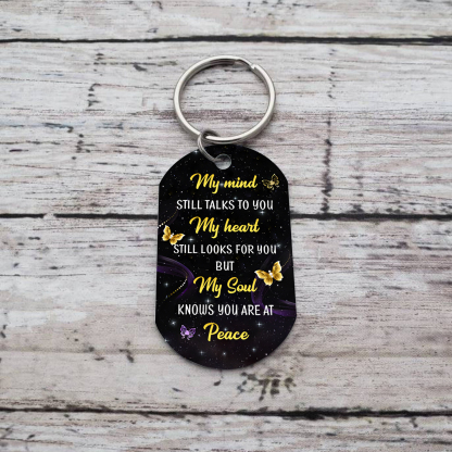 Personalized Memorial Keychain With Custom Photo, Name & Date Keychain– "My soul knows you are at peace"