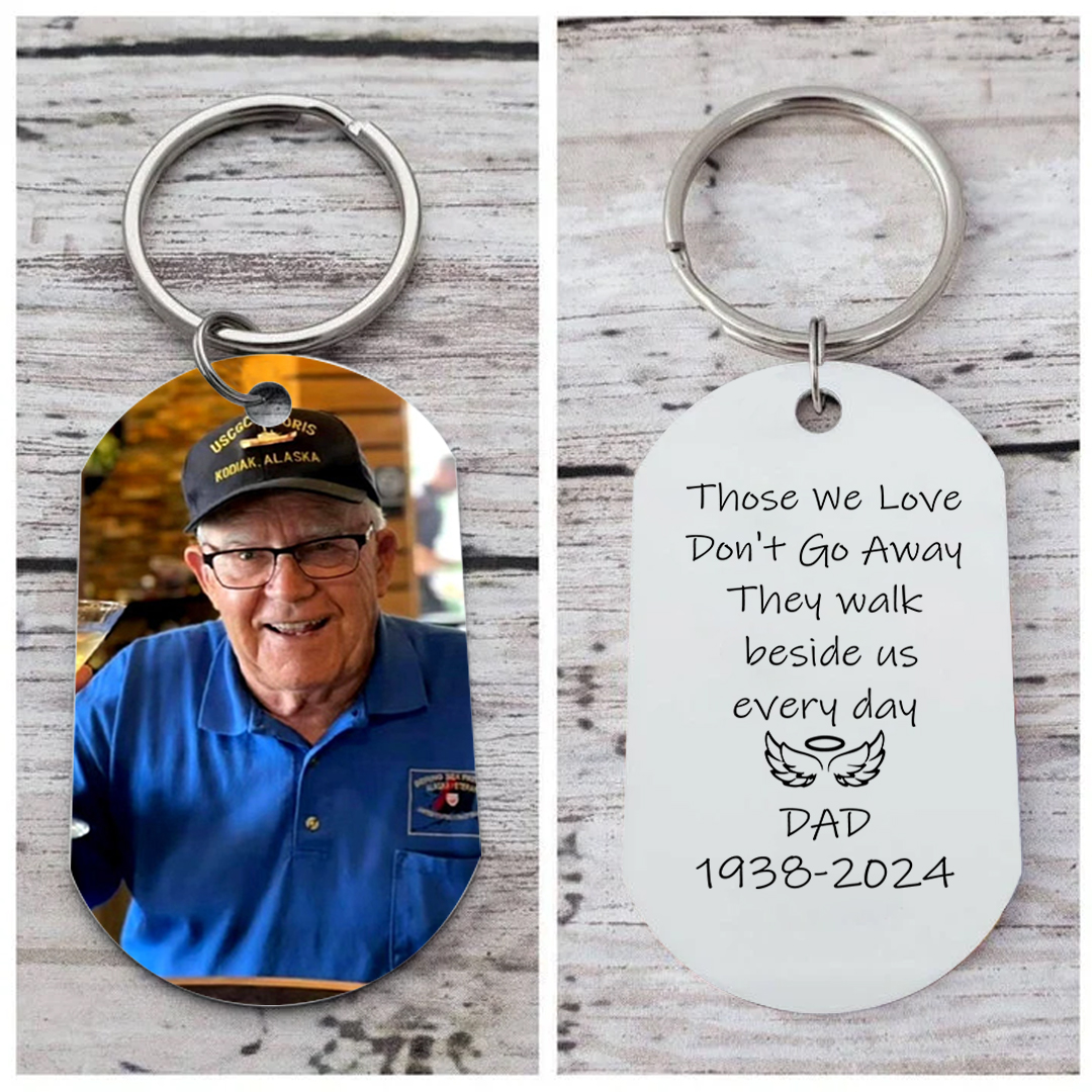 Personalized Memorial Keychain With Custom Photo & Name & Date Keychain - "They walk beside us every day"