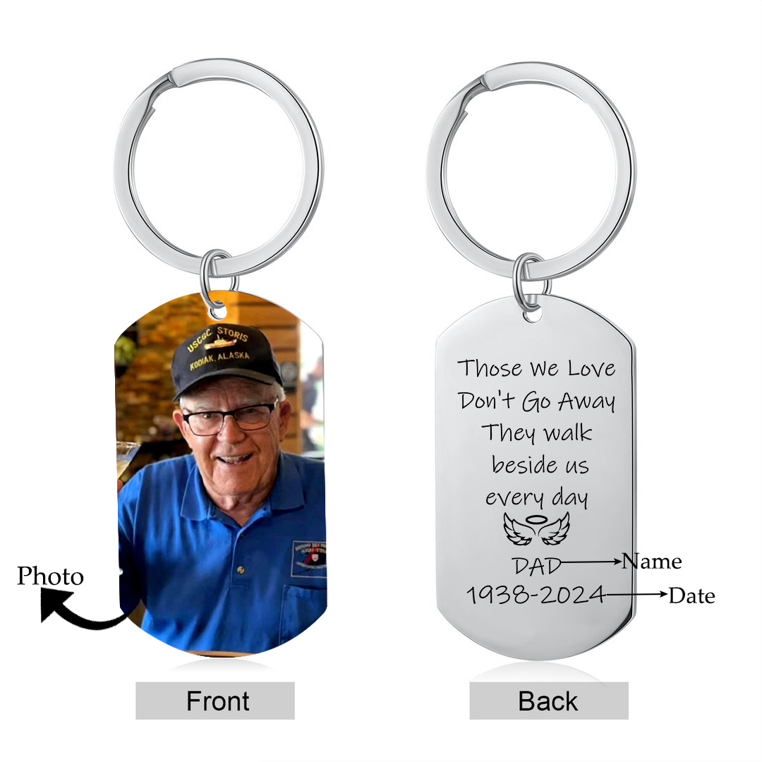 Personalized Memorial Keychain With Custom Photo & Name & Date Keychain - "They walk beside us every day"
